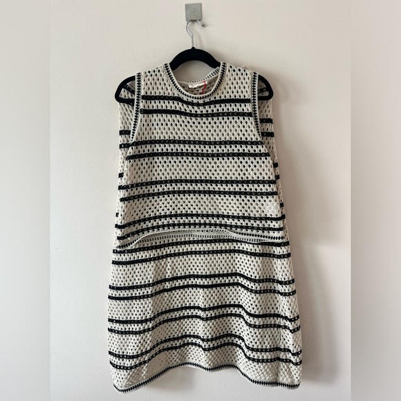 Solitaire Dresses & Skirts - Solitaire Cream and Black Crochet Striped Skirt Set